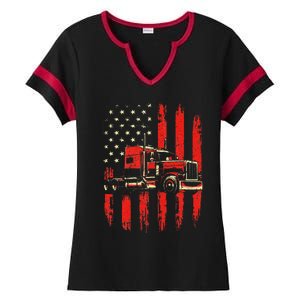 American Trucker Semi Truck Driver Trucking Big Rig Ladies Halftime Notch Neck Tee