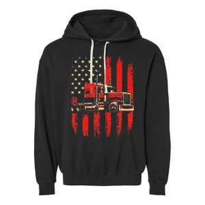 American Trucker Semi Truck Driver Trucking Big Rig Garment-Dyed Fleece Hoodie