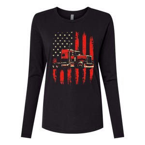 American Trucker Semi Truck Driver Trucking Big Rig Womens Cotton Relaxed Long Sleeve T-Shirt