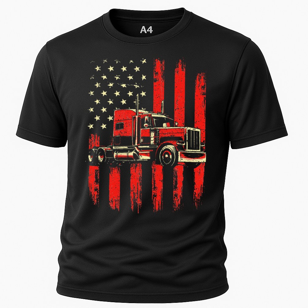 American Trucker Semi Truck Driver Trucking Big Rig Cooling Performance Crew T-Shirt