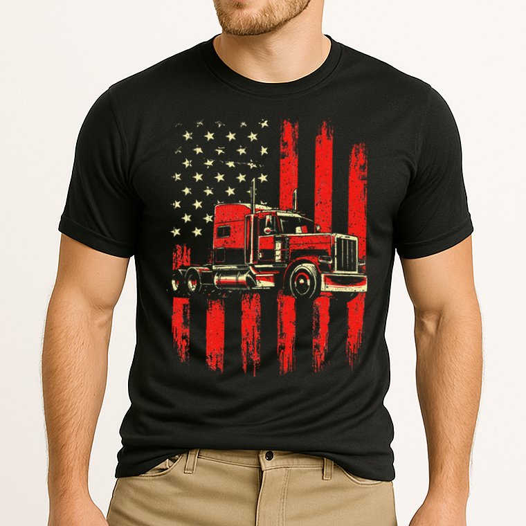 American Trucker Semi Truck Driver Trucking Big Rig Cooling Performance Crew T-Shirt