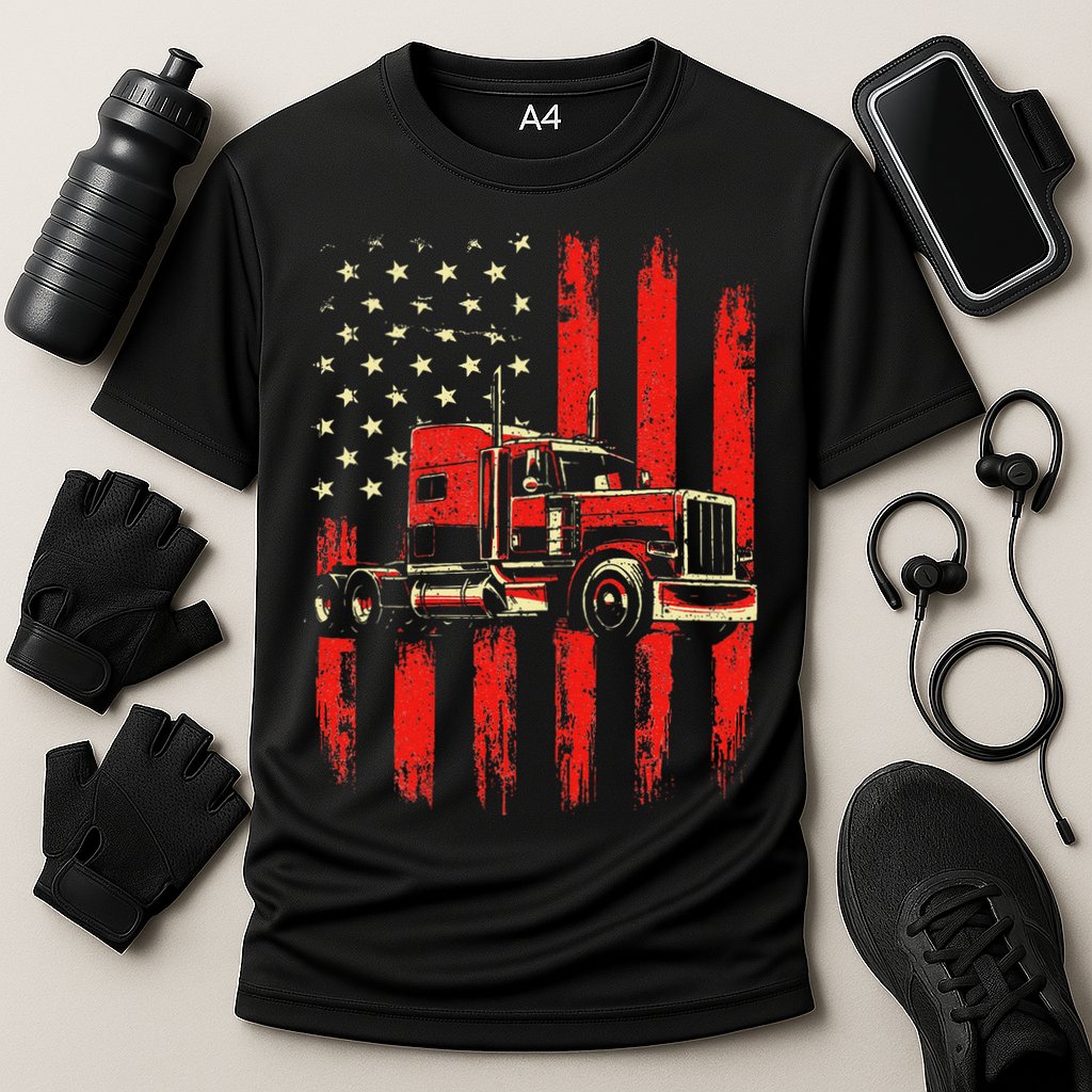 American Trucker Semi Truck Driver Trucking Big Rig Cooling Performance Crew T-Shirt
