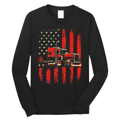 American Trucker Semi Truck Driver Trucking Big Rig Long Sleeve Shirt