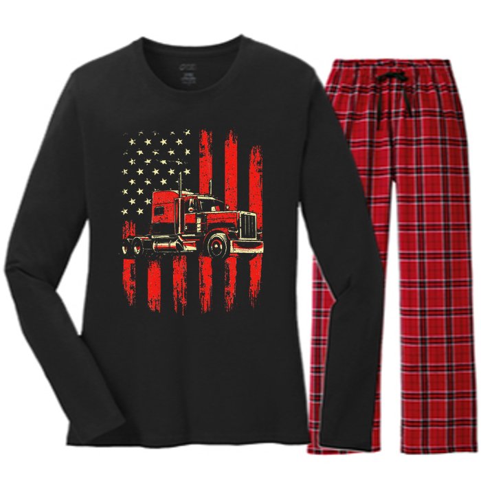 American Trucker Semi Truck Driver Trucking Big Rig Women's Long Sleeve Flannel Pajama Set 