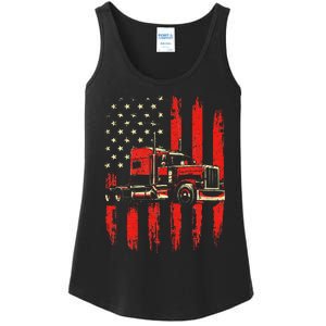 American Trucker Semi Truck Driver Trucking Big Rig Ladies Essential Tank