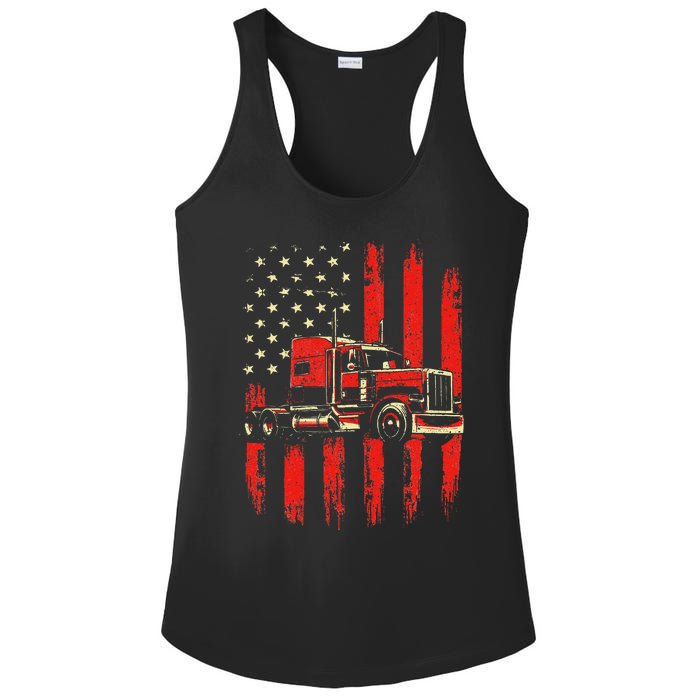 American Trucker Semi Truck Driver Trucking Big Rig Ladies PosiCharge Competitor Racerback Tank