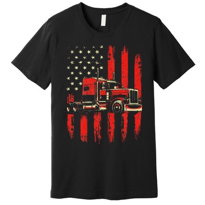 American Trucker Semi Truck Driver Trucking Big Rig Premium T-Shirt