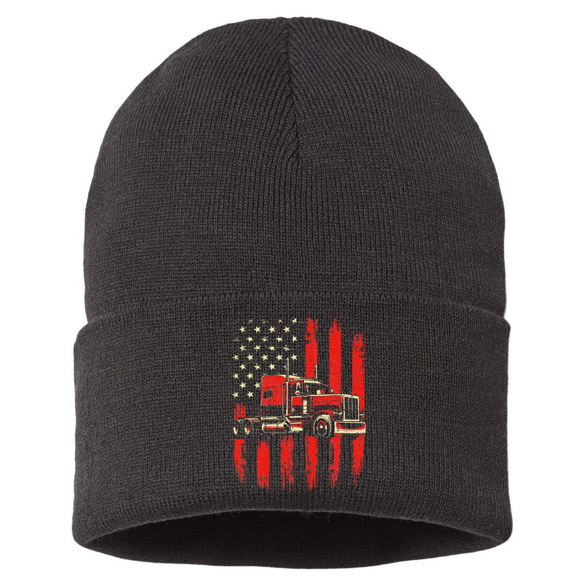 American Trucker Semi Truck Driver Trucking Big Rig Sustainable Knit Beanie