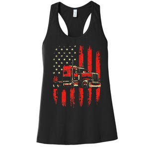 American Trucker Semi Truck Driver Trucking Big Rig Women's Racerback Tank