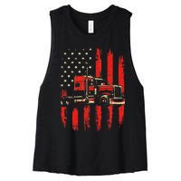 American Trucker Semi Truck Driver Trucking Big Rig Women's Racerback Cropped Tank