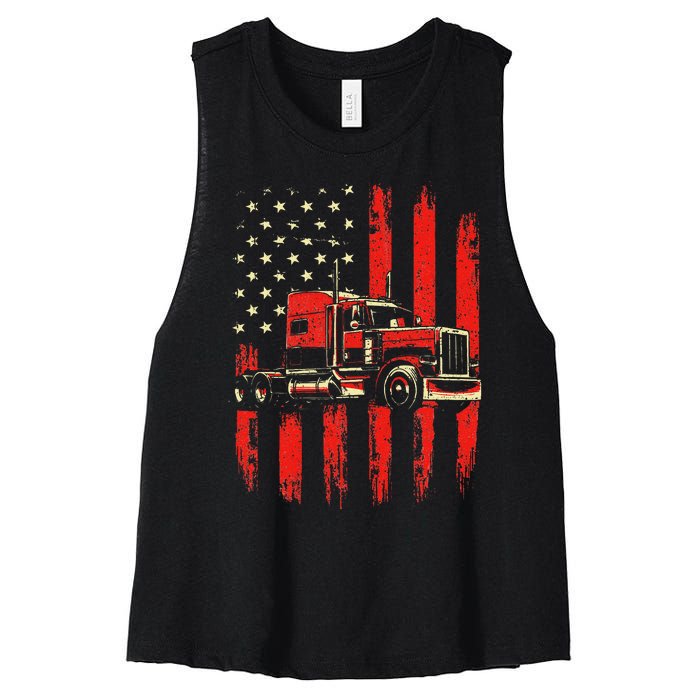 American Trucker Semi Truck Driver Trucking Big Rig Women's Racerback Cropped Tank