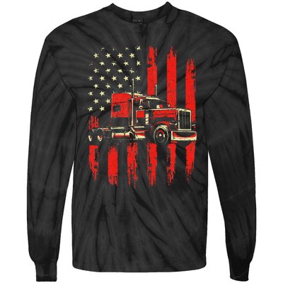 American Trucker Semi Truck Driver Trucking Big Rig Tie-Dye Long Sleeve Shirt