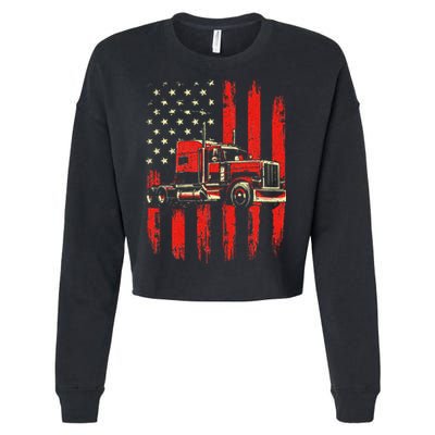 American Trucker Semi Truck Driver Trucking Big Rig Cropped Pullover Crew