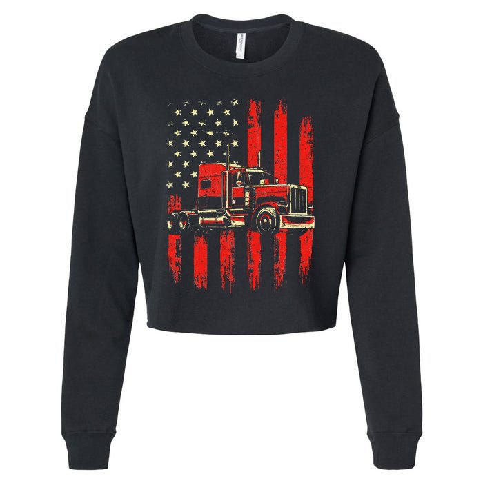 American Trucker Semi Truck Driver Trucking Big Rig Cropped Pullover Crew