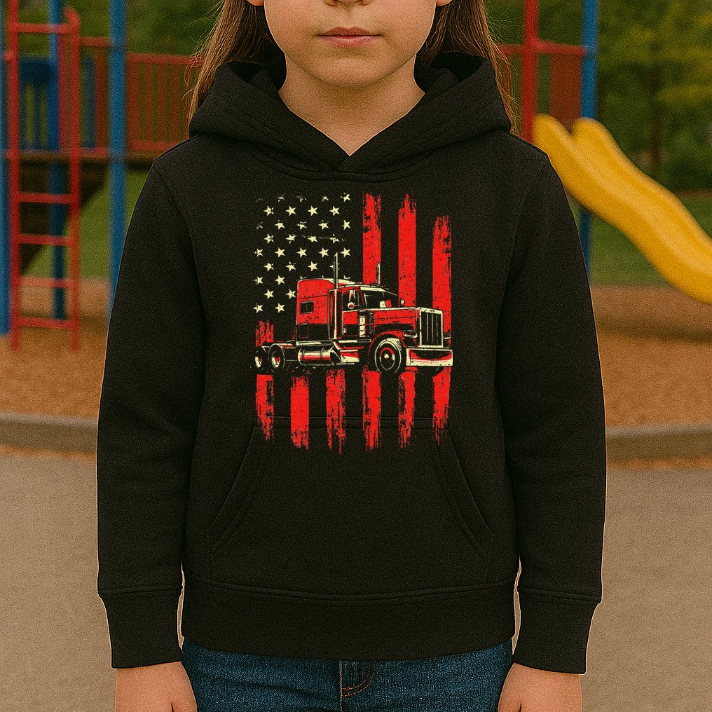 American Trucker Semi Truck Driver Trucking Big Rig Kids Hoodie