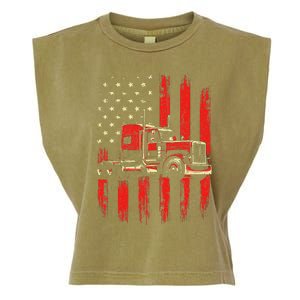 American Trucker Semi Truck Driver Trucking Big Rig Garment-Dyed Women's Muscle Tee