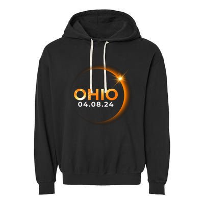 America Total Solar Eclipse Spring April 8 2024 Ohio Garment-Dyed Fleece Hoodie