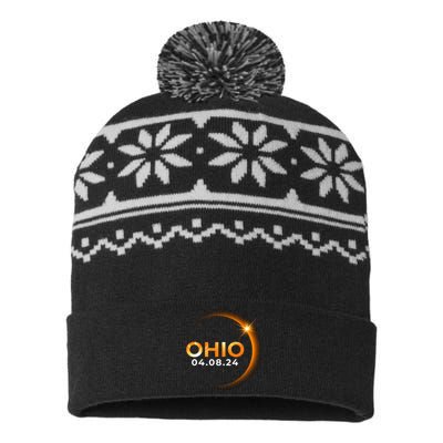 America Total Solar Eclipse Spring April 8 2024 Ohio USA-Made Snowflake Beanie