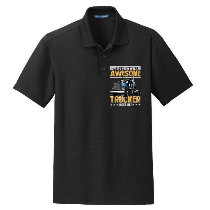 Awesome Trucker Semi Truck Driver 18 Wheeler Mechanic Funny Dry Zone Grid Polo