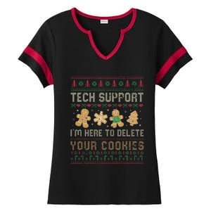 Ateesdas Tech Support I'm Here to Delete Your Cookies xmas Ugly Ladies Halftime Notch Neck Tee