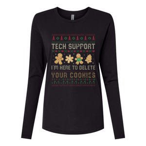 Ateesdas Tech Support I'm Here to Delete Your Cookies xmas Ugly Womens Cotton Relaxed Long Sleeve T-Shirt