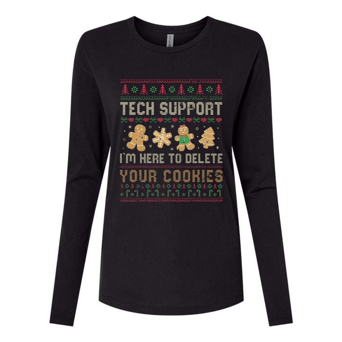 Ateesdas Tech Support I'm Here to Delete Your Cookies xmas Ugly Womens Cotton Relaxed Long Sleeve T-Shirt