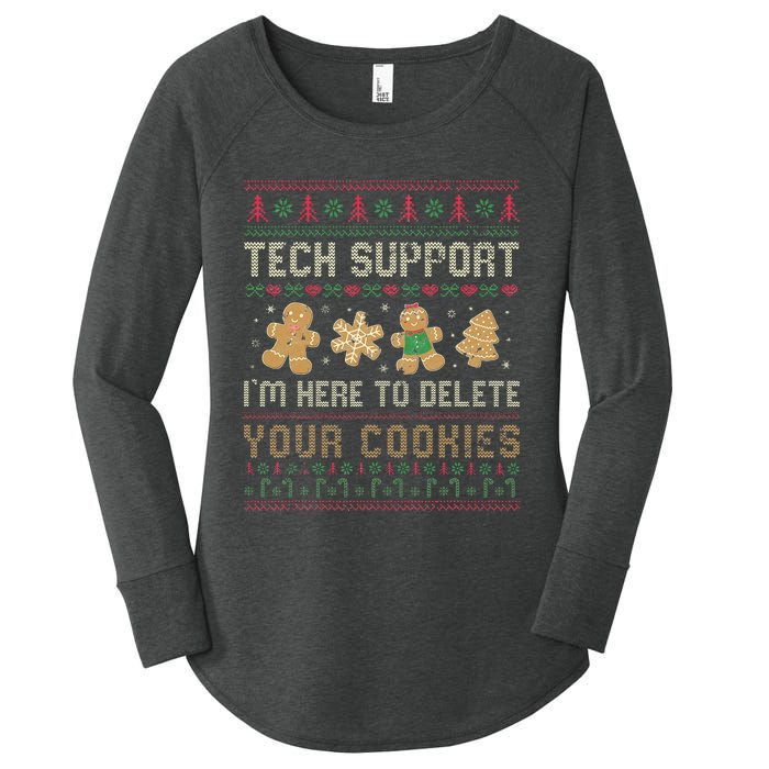 Ateesdas Tech Support I'm Here to Delete Your Cookies xmas Ugly Women's Perfect Tri Tunic Long Sleeve Shirt