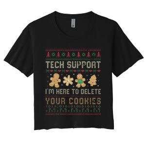 Ateesdas Tech Support I'm Here to Delete Your Cookies xmas Ugly Women's Crop Top Tee