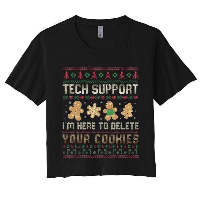 Ateesdas Tech Support I'm Here to Delete Your Cookies xmas Ugly Women's Crop Top Tee