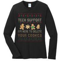 Ateesdas Tech Support I'm Here to Delete Your Cookies xmas Ugly Ladies Long Sleeve Shirt