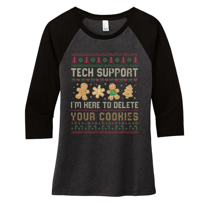 Ateesdas Tech Support I'm Here to Delete Your Cookies xmas Ugly Women's Tri-Blend 3/4-Sleeve Raglan Shirt