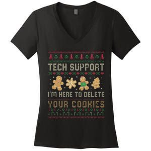 Ateesdas Tech Support I'm Here to Delete Your Cookies xmas Ugly Women's V-Neck T-Shirt