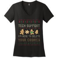 Ateesdas Tech Support I'm Here to Delete Your Cookies xmas Ugly Women's V-Neck T-Shirt