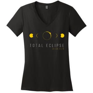 American Totality Solar Lunar Eclipse April 8 2024 Women's V-Neck T-Shirt