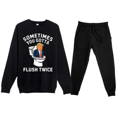 Anti Trump Sometimes You Gotta Flush Twice Premium Crewneck Sweatsuit Set