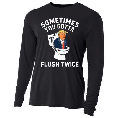 Anti Trump Sometimes You Gotta Flush Twice Cooling Performance Long Sleeve Crew