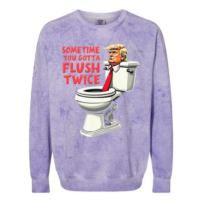 Anti Trump Sometimes You Gotta Flush Twice Colorblast Crewneck Sweatshirt