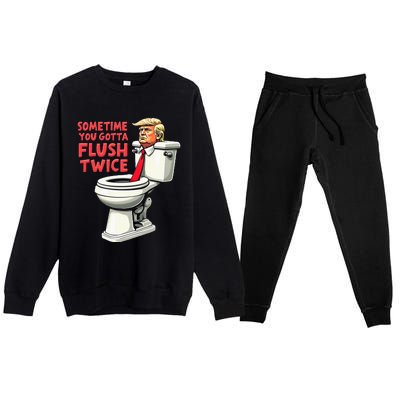 Anti Trump Sometimes You Gotta Flush Twice Premium Crewneck Sweatsuit Set