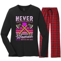 Axe Throwing Thrower Logger Lumberjack Women's Long Sleeve Flannel Pajama Set 