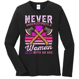 Axe Throwing Thrower Logger Lumberjack Ladies Long Sleeve Shirt