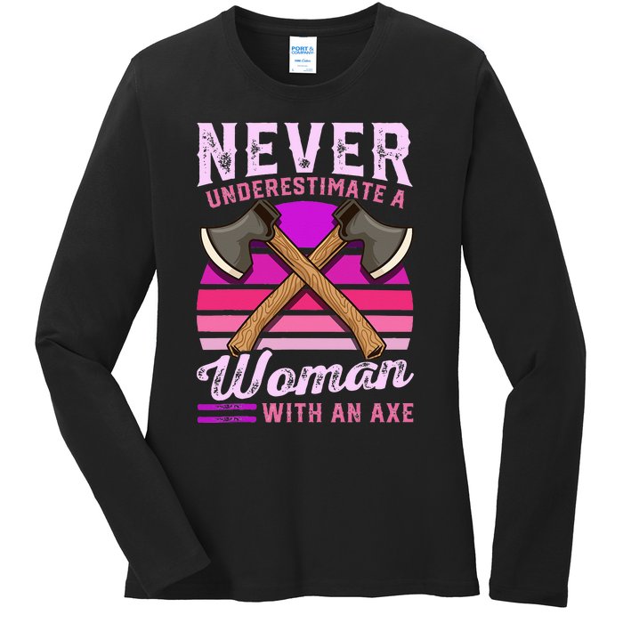 Axe Throwing Thrower Logger Lumberjack Ladies Long Sleeve Shirt