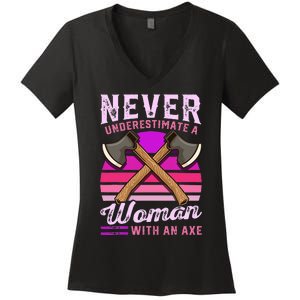 Axe Throwing Thrower Logger Lumberjack Women's V-Neck T-Shirt