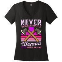 Axe Throwing Thrower Logger Lumberjack Women's V-Neck T-Shirt