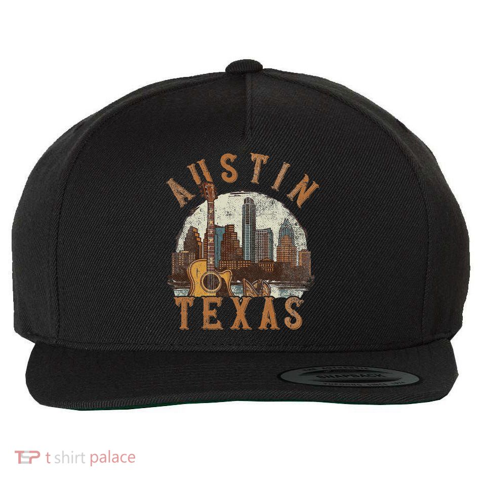 Austin Texas Tx Guitar Skyline Wool Snapback Cap