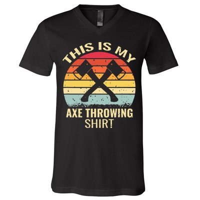 Axe Throwing Throw Retro Axe Throwing Hatchet V-Neck T-Shirt