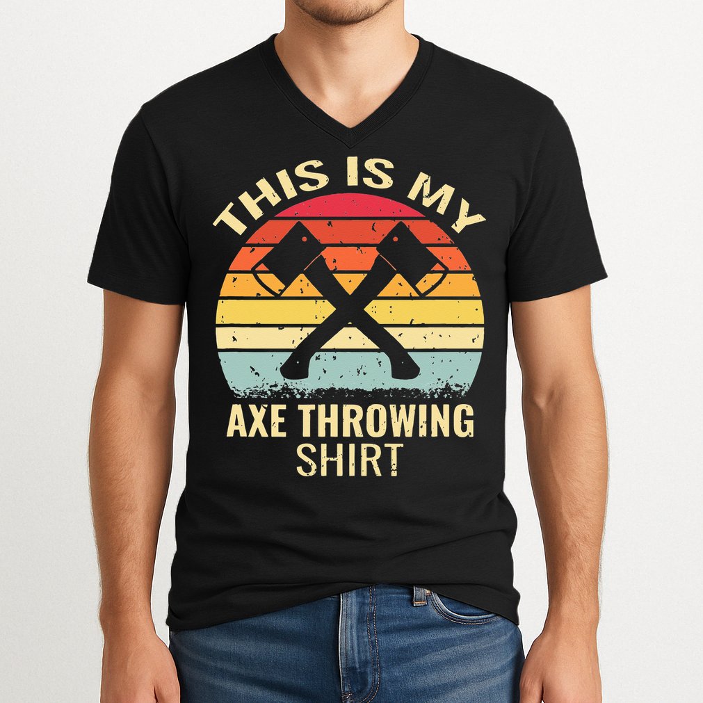 Axe Throwing Throw Retro Axe Throwing Hatchet V-Neck T-Shirt