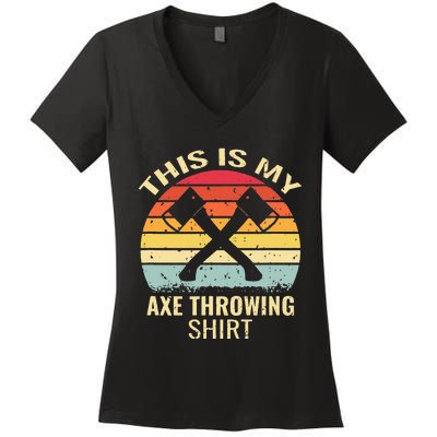 Axe Throwing Throw Retro Axe Throwing Hatchet Women's V-Neck T-Shirt