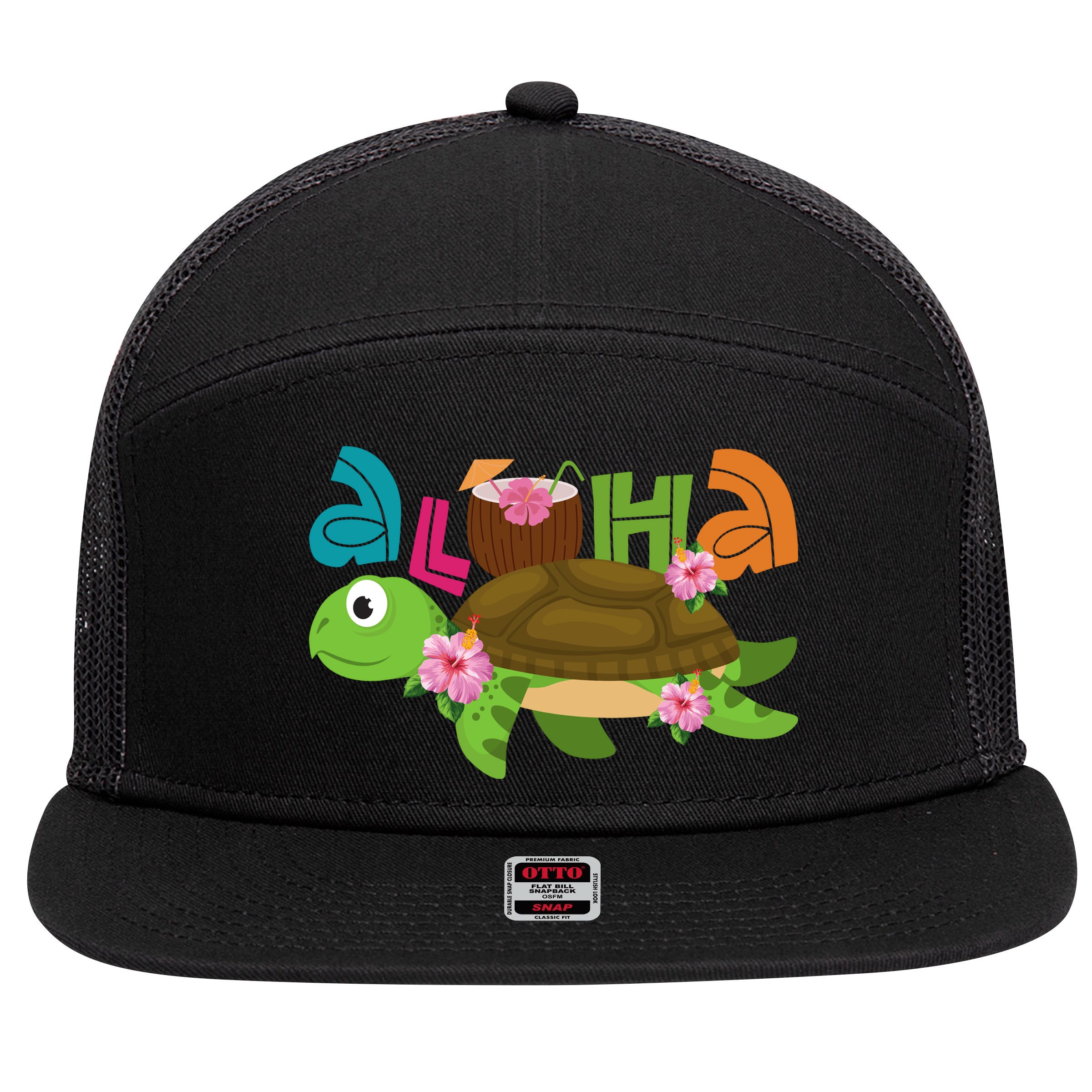 Aloha Tropical Turtle Vacation 7 Panel Mesh Trucker Snapback Hat