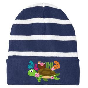 Aloha Tropical Turtle Vacation Striped Beanie with Solid Band