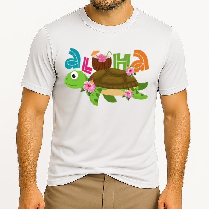 Aloha Tropical Turtle Vacation Cooling Performance Crew T-Shirt